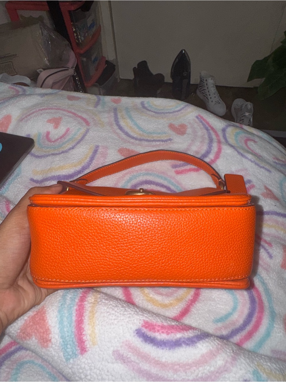 Coach Orange Pebbled Leather Crossbody with Gold Hardware - Picture 7 of 11
